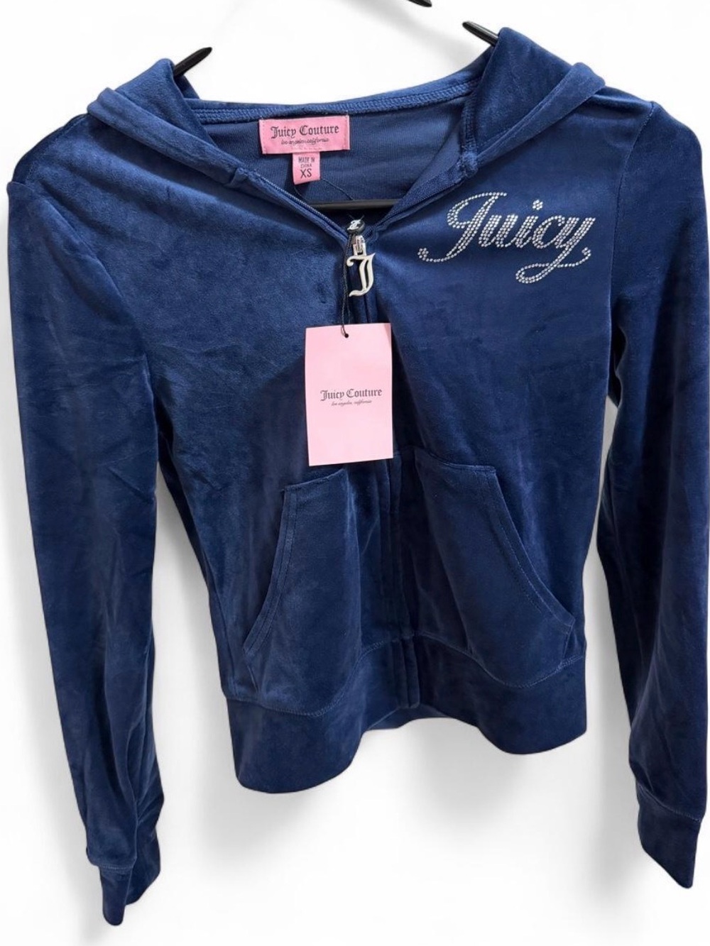 Juicy Couture Atlantis Blue Velour Rhinestone Zip Up Hoodie XS NWT Y2K
